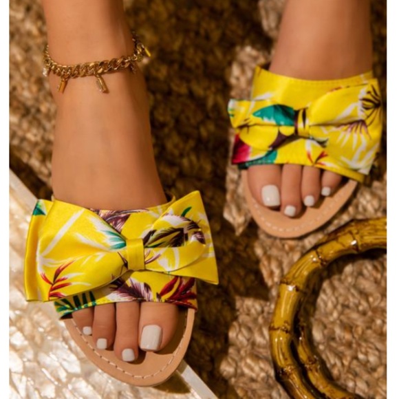 Shoes - Summer Floral Slides- Yellow